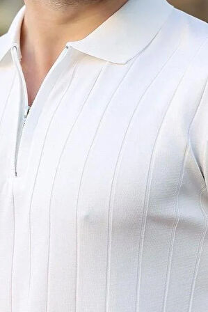 Polo Yaka Çizgili Fermuarlı Erkek T-shirt