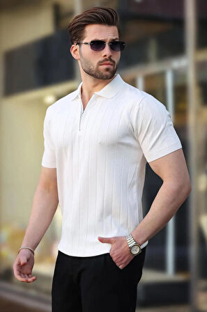 Polo Yaka Çizgili Fermuarlı Erkek T-shirt
