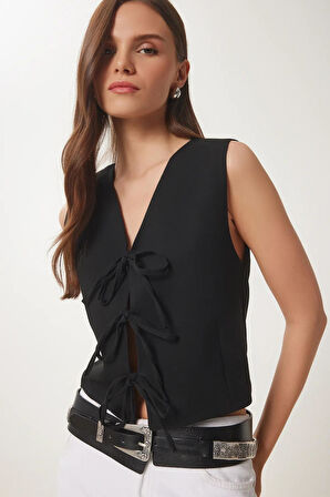 Fiyonk Bağlamalı Dokuma Yelek, Pamuklu Yazlık