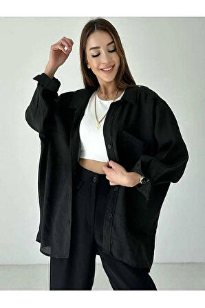  Yeni Sezon Kadın Düşük Omuz Oversize Rahat Kalıp Gömlek