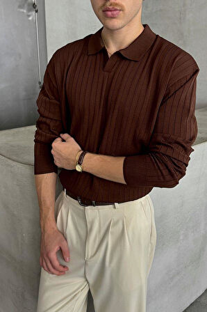 Erkek Slim Fit Polo Yaka Fitilli Triko Kazak -26107