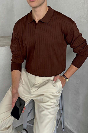 Erkek Slim Fit Polo Yaka Fitilli Triko Kazak -26107