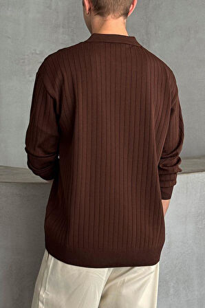 Erkek Slim Fit Polo Yaka Fitilli Triko Kazak -26107