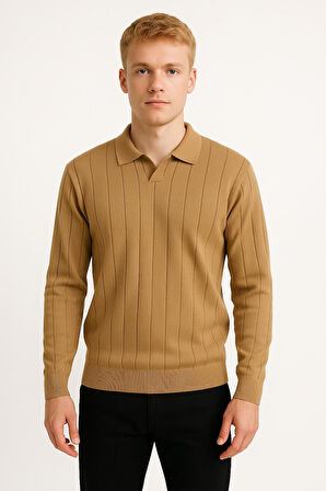 Erkek Slim Fit Polo Yaka Fitilli Triko Kazak -26107