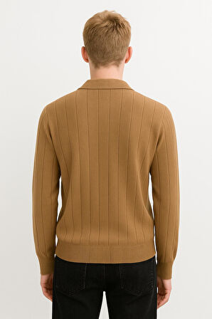 Erkek Slim Fit Polo Yaka Fitilli Triko Kazak -26107