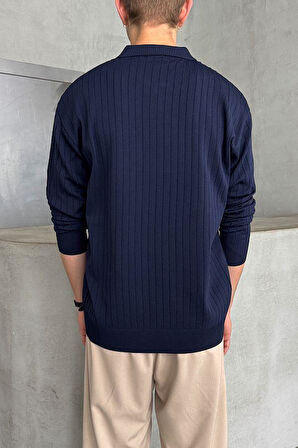 Erkek Slim Fit Polo Yaka Fitilli Triko Kazak -26107