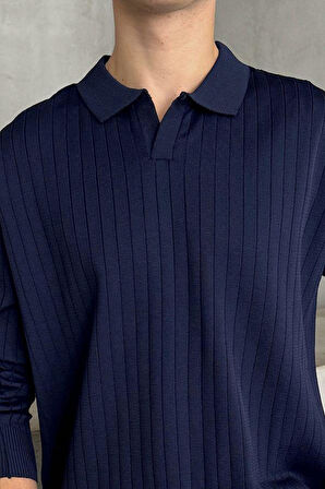 Erkek Slim Fit Polo Yaka Fitilli Triko Kazak -26107