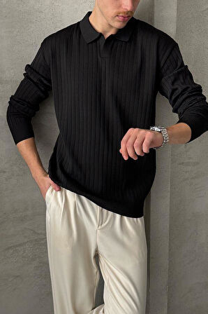 Erkek Slim Fit Polo Yaka Fitilli Triko Kazak -26107