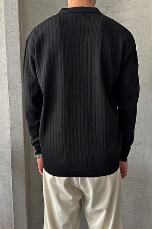 Erkek Slim Fit Polo Yaka Fitilli Triko Kazak -26107