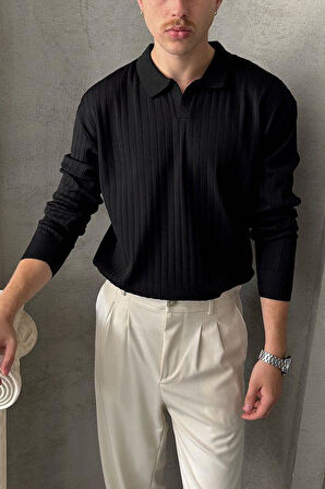 Erkek Slim Fit Polo Yaka Fitilli Triko Kazak -26107