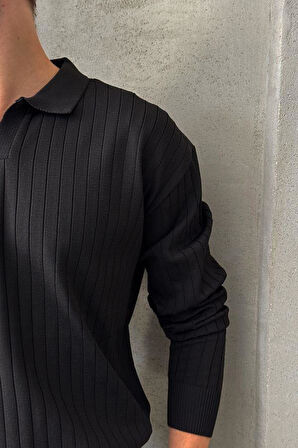 Erkek Slim Fit Polo Yaka Fitilli Triko Kazak -26107