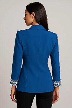 Kadın Astarlı Kol Detaylı Düğmeli Büyük ve Normal Beden Blazer Ceket -C409