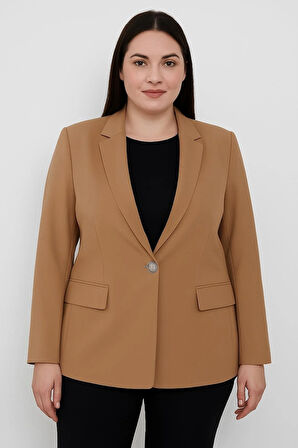Kadın Astarlı Kol Detaylı Düğmeli Büyük ve Normal Beden Blazer Ceket -C409
