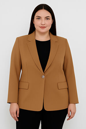 Kadın Astarlı Kol Detaylı Düğmeli Büyük ve Normal Beden Blazer Ceket -C409