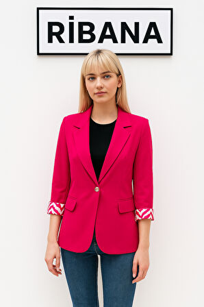 Kadın Astarlı Kol Detaylı Düğmeli Büyük ve Normal Beden Blazer Ceket -C409