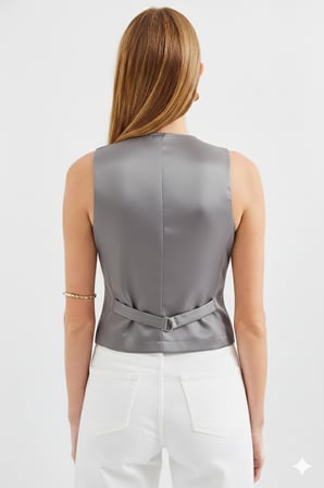 Kadın Kruvaze Kesim Slim Fit V Yaka Düğme Detaylı Yelek