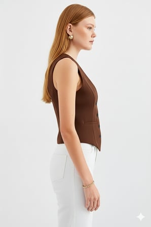 Kadın Kruvaze Kesim Slim Fit V Yaka Düğme Detaylı Yelek