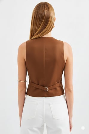 Kadın Kruvaze Kesim Slim Fit V Yaka Düğme Detaylı Yelek