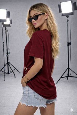 Kadın Bisiklet Yaka Kısa Kollu Gold Yan Toka Detaylı T-Shirt 5035