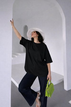 Kadın Bisiklet Yaka Basic Kısa Kollu Regular Rahat Kesim T-Shirt 6644