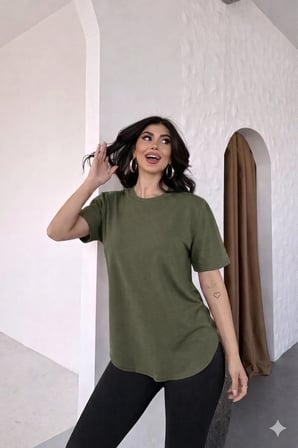 Kadın Bisiklet Yaka Basic Kısa Kollu Regular Rahat Kesim T-Shirt 6644