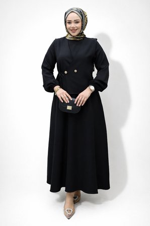 Kadın Dabıl LYCRA Düğme Detaylı Yandan Bağlamalı Elbise Yelekli Takım 2120 