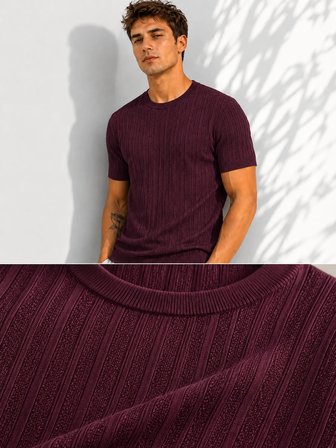Erkek Bisiklet Yaka Kısa Kollu Esnek Örme Triko T-Shirt 26091