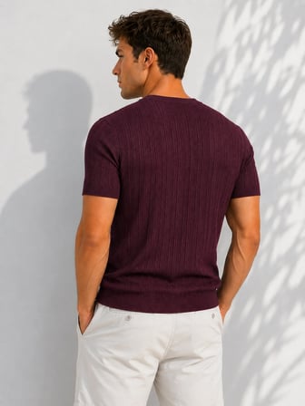 Erkek Bisiklet Yaka Kısa Kollu Esnek Örme Triko T-Shirt 26091