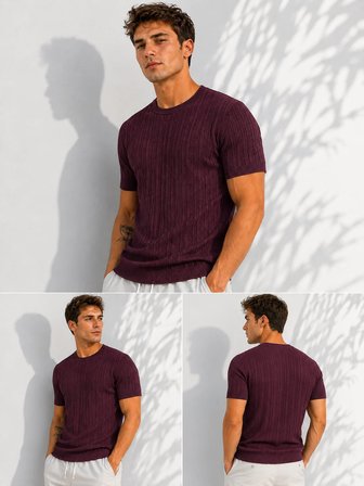 Erkek Bisiklet Yaka Kısa Kollu Esnek Örme Triko T-Shirt 26091