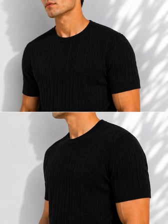 Erkek Bisiklet Yaka Kısa Kollu Esnek Örme Triko T-Shirt 26091