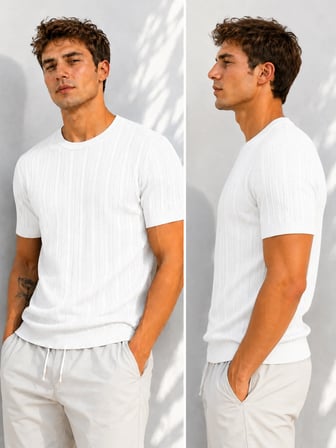 Erkek Bisiklet Yaka Kısa Kollu Esnek Örme Triko T-Shirt 26091