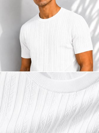 Erkek Bisiklet Yaka Kısa Kollu Esnek Örme Triko T-Shirt 26091