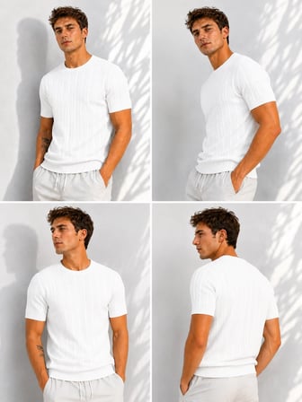 Erkek Bisiklet Yaka Kısa Kollu Esnek Örme Triko T-Shirt 26091