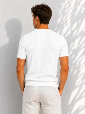 Erkek Bisiklet Yaka Kısa Kollu Esnek Örme Triko T-Shirt 26091