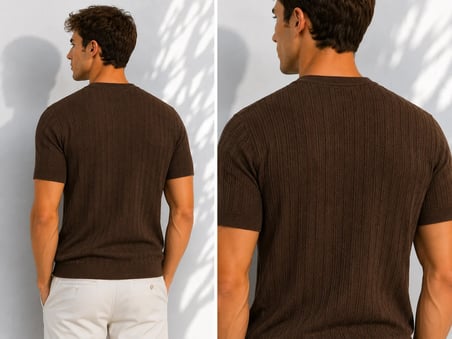 Erkek Bisiklet Yaka Kısa Kollu Esnek Örme Triko T-Shirt 26091