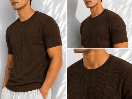 Erkek Bisiklet Yaka Kısa Kollu Esnek Örme Triko T-Shirt 26091