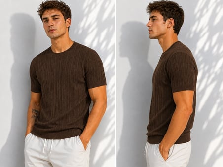 Erkek Bisiklet Yaka Kısa Kollu Esnek Örme Triko T-Shirt 26091