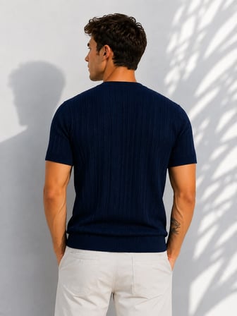Erkek Bisiklet Yaka Kısa Kollu Esnek Örme Triko T-Shirt 26091