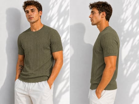 Erkek Bisiklet Yaka Kısa Kollu Esnek Örme Triko T-Shirt 26091