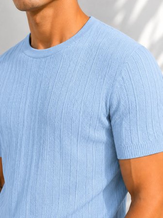 Erkek Bisiklet Yaka Kısa Kollu Esnek Örme Triko T-Shirt 26091