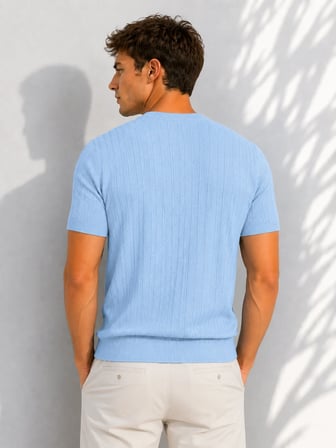 Erkek Bisiklet Yaka Kısa Kollu Esnek Örme Triko T-Shirt 26091