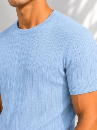 Erkek Bisiklet Yaka Kısa Kollu Esnek Örme Triko T-Shirt 26091