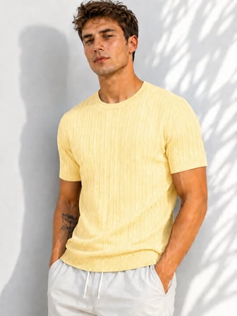 Erkek Bisiklet Yaka Kısa Kollu Esnek Örme Triko T-Shirt 26091
