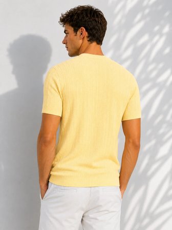 Erkek Bisiklet Yaka Kısa Kollu Esnek Örme Triko T-Shirt 26091