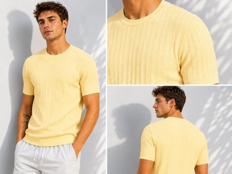 Erkek Bisiklet Yaka Kısa Kollu Esnek Örme Triko T-Shirt 26091