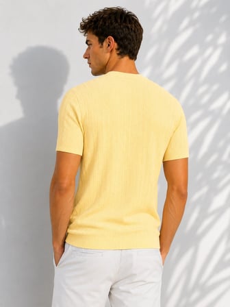Erkek Bisiklet Yaka Kısa Kollu Esnek Örme Triko T-Shirt 26091