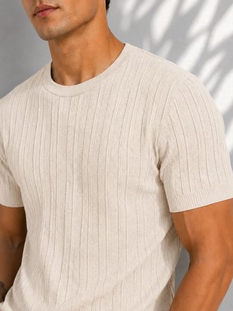 Erkek Bisiklet Yaka Kısa Kollu Esnek Örme Triko T-Shirt 26091