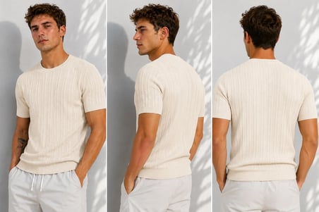 Erkek Bisiklet Yaka Kısa Kollu Esnek Örme Triko T-Shirt 26091