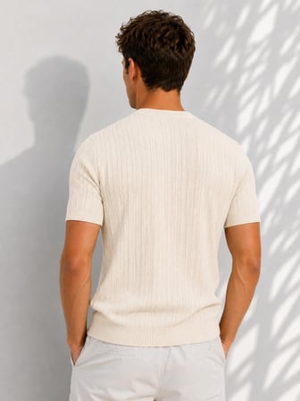 Erkek Bisiklet Yaka Kısa Kollu Esnek Örme Triko T-Shirt 26091