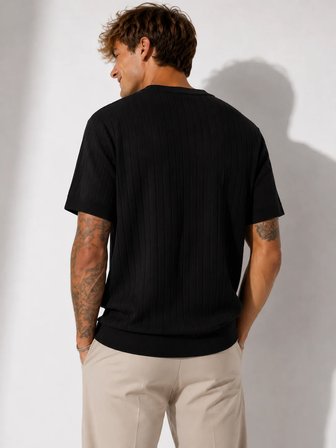 Erkek Kısa Kollu Fitilli Bisiklet Yaka Esnek T-Shirt 26113